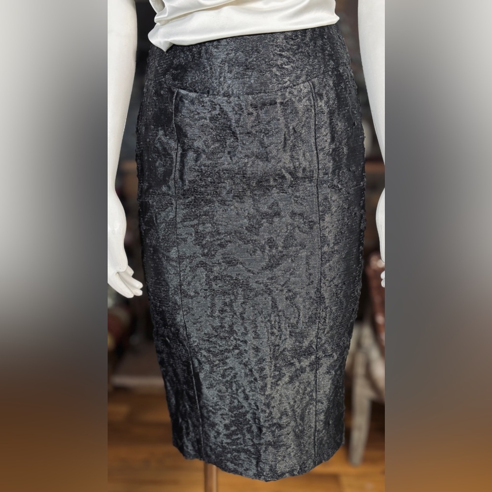 Sophia Kokosalaki Black Brocade Pencil Skirt w/ Exposed Double Zipper, Sz 4